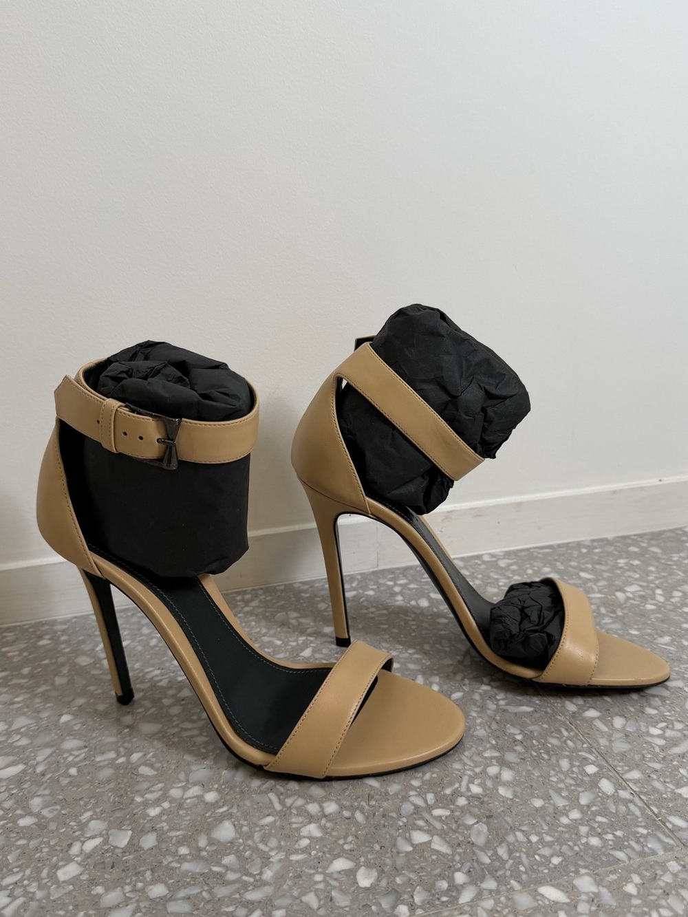 Tan Ankle-Strap Stiletto Heels for Women